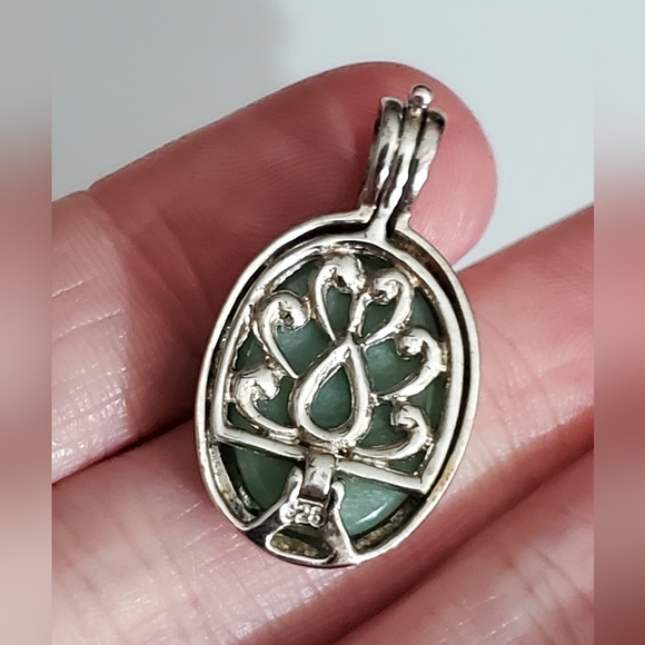 Vintage interchangeable locket Aventurine cabachon 925 sterling silver pendant - Picture 7 of 8